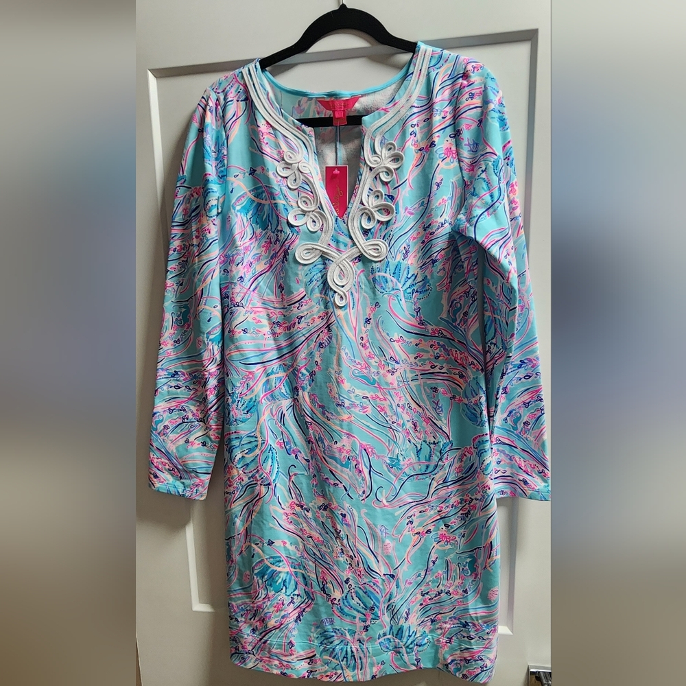 Lilly Pulitzer Long Sleeve Harper Shift Bayside Blue Under the Moon